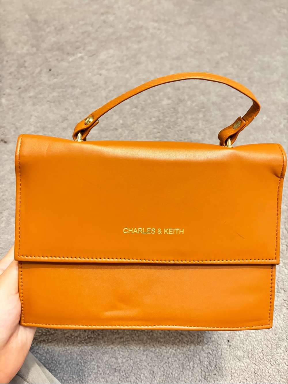 Charles & Keith Cognac Orange/brown Top-Handle Satchel